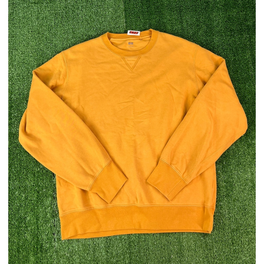 Uniqlo Mens Large Mustard Yellow Crewneck Sweatshirt V-Stitch Pullover L